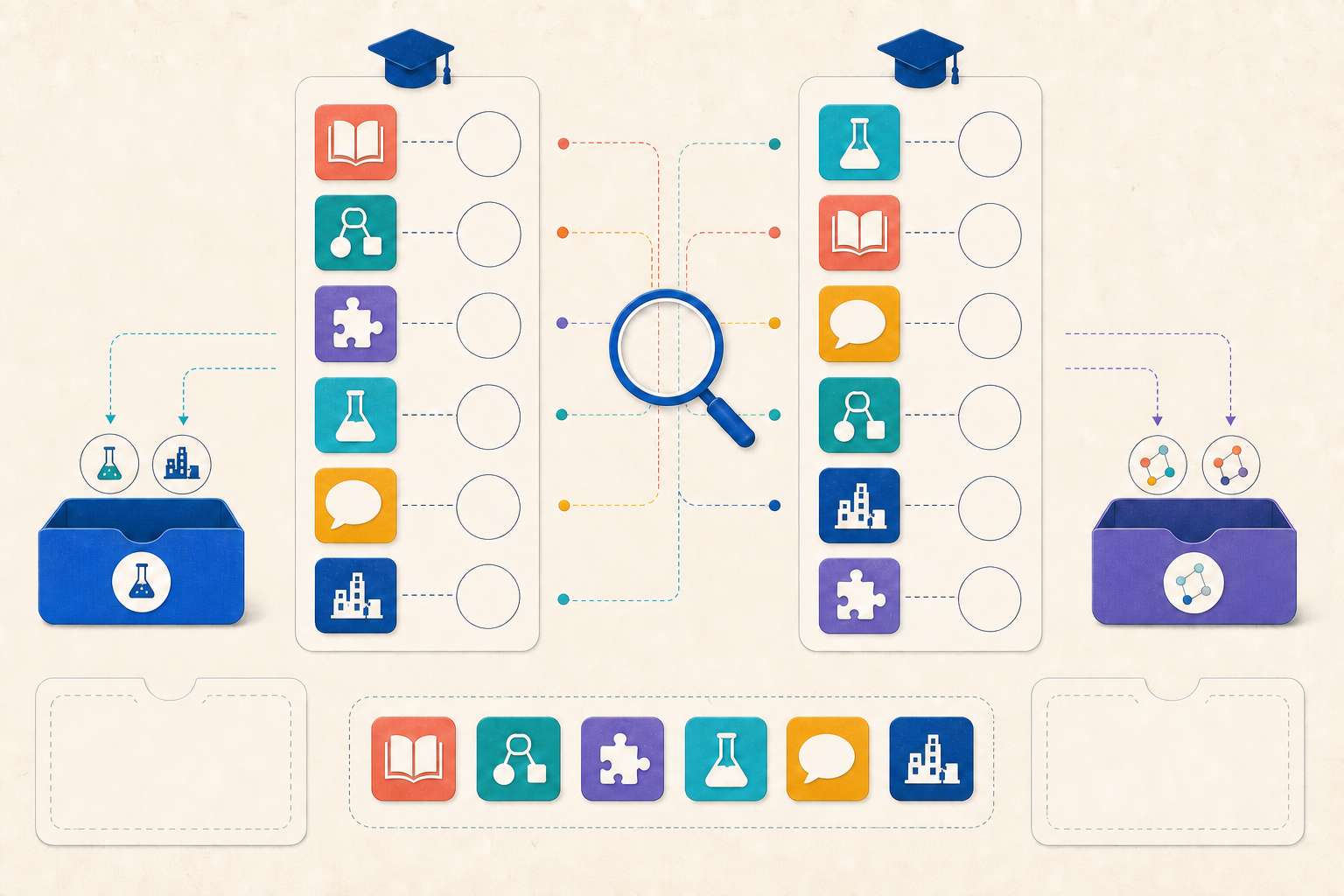 Dos planes de grado ficticios anotados por tipos de tarea, prácticas y secuencia de aprendizaje.